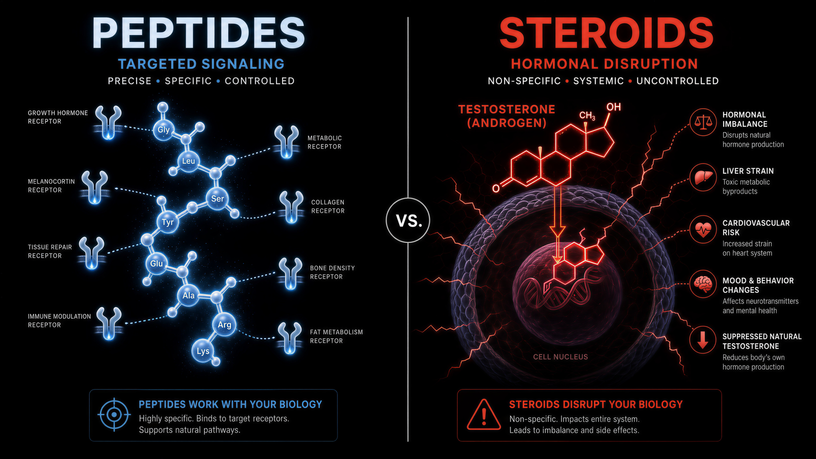 Peptides vs steroids comparison chart